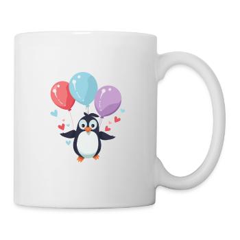 Pinguin Kawaii Cartoon Haustier spielt mit Luftballons - Tasse - Weiß - Rechts