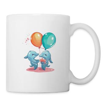 Dolphins Kawaii Cartoon Pet Playing With Balloons - Mug - white - Right