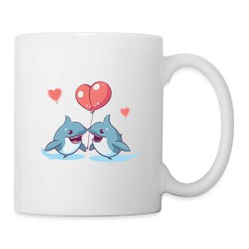Sharks Kawaii Cartoon Pet Playing With Balloons - Mug - white - Right