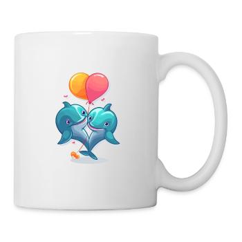 Dolphins Kawaii Cartoon Pet Playing With Balloons - Mug - white - Right