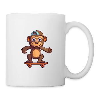 Funny Baboon Kawaii Cartoon Pet Playing Skateboard - Mug - white - Right