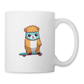 Funny Alpaca Kawaii Cartoon Pet Playing Skateboard - Mug - white - Right