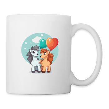 Pferde Kawaii Cartoon Haustier spielt mit Luftballons - Tasse - Weiß - Rechts