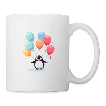 Pinguin Kawaii Cartoon Haustier spielt mit Luftballons - Tasse - Weiß - Rechts