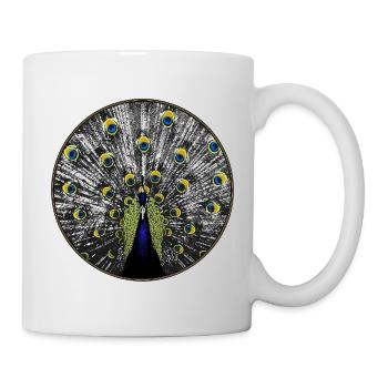 Peacock in woodcut look - Mug - white - Right