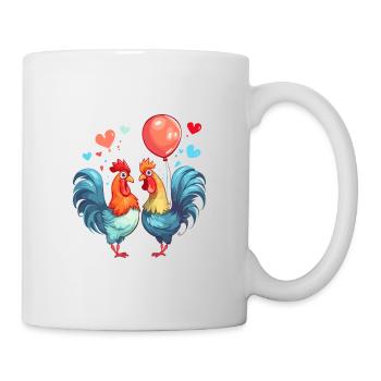 Hähne Kawaii Cartoon Haustier spielt mit Luftballons - Tasse - Weiß - Rechts