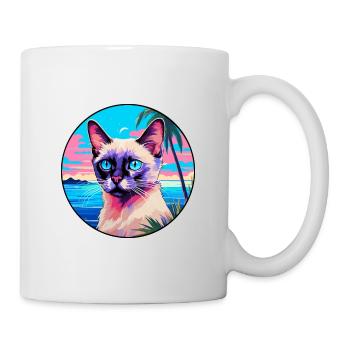 Balinesische Katzenrasse-Aquarell-Cartoon-Kawaii-Haustier - Tasse - Weiß - Rechts