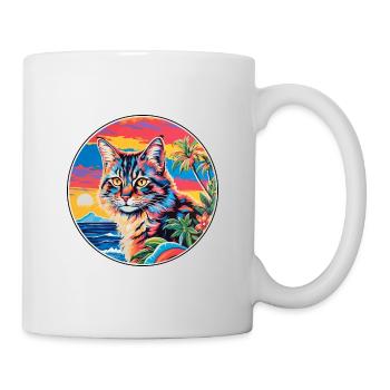 American Bobtail Cat Watercolor Cartoon Kawaii - Mug - white - Right