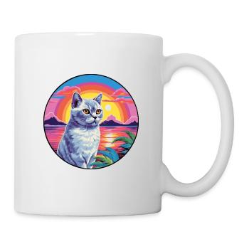 Britische Kurzhaarkatze, Aquarell-Cartoon-Haustier - Tasse - Weiß - Rechts