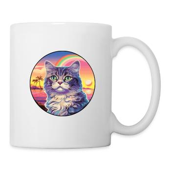 Highlander Katze Rasse Aquarell Karikatur Kawaii Haustier - Tasse - Weiß - Rechts