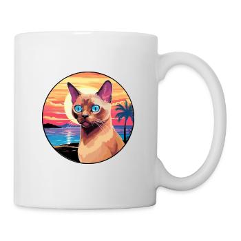 Europäische burmesische Katze Aquarell Cartoon Kawaii - Tasse - Weiß - Rechts