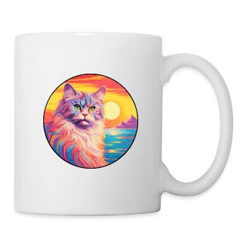 Chat allemand à poil long Aquarelle Dessin animé Kawaii - Mug blanc - blanc - Droite
