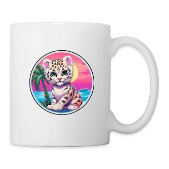 Léopard des neiges bébé chat aquarelle dessin animé Kawaii - Mug blanc - blanc - Droite
