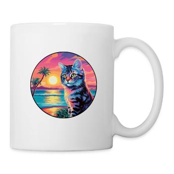 Chat pailleté de Californie Aquarelle Dessin animé Kawaii - Mug blanc - blanc - Droite