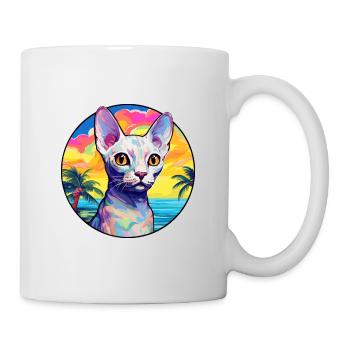 Devon Rex Chat Race Aquarelle Dessin animé Kawaii Animal de compagnie - Mug blanc - blanc - Droite