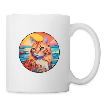 Chat Roux Chat À Poils Longs Aquarelle Dessin Animé Kawaii - Mug blanc - blanc - Droite