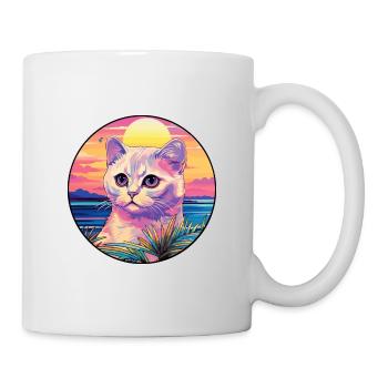 Scottish Fold Katzenrasse Aquarell Cartoon Kawaii - Tasse - Weiß - Rechts