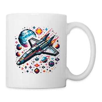 VAISSEAU SPATIAL, RÉTRO, JET, PIXEL, PLANÈTE, ESPACE, GALAXIE - Mug blanc - blanc - Droite