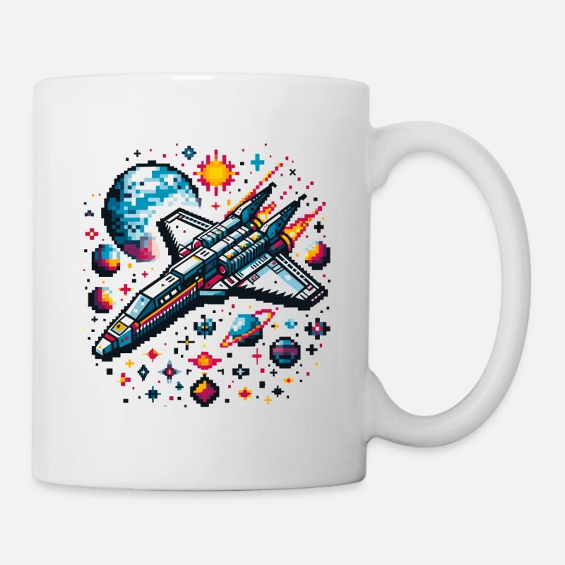 RAUMSCHIFF RETRO JET PIXEL PLANET WELTALL GALAXIS - Tasse - Weiß