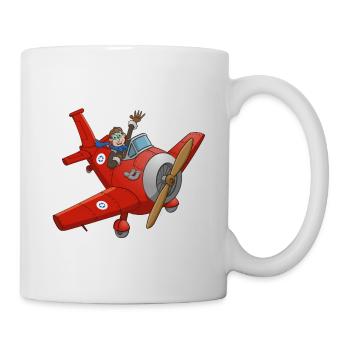 Der gut gelaunte Pilot im roten Flugzeug. - Tasse - Weiß - Rechts