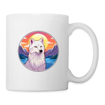 Loup arctique coloré aquarelle dessin animé kawaii animal de compagnie - Mug blanc - blanc - Droite