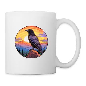 Raven Colorful Watercolor Cartoon Kawaii Animal - Mug - white - Right