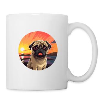 Mopshund buntes Aquarell Cartoon Kawaii Tier - Tasse - Weiß - Rechts