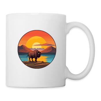 Buffalo Colorful Watercolor Cartoon Kawaii Animal - Mug - white - Right