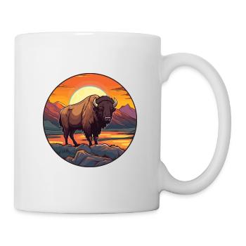 Bison Colorful Watercolor Cartoon Kawaii Animal - Mug - white - Right