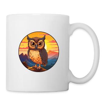 Owl Colorful Watercolor Cartoon Kawaii Animal - Mug - white - Right