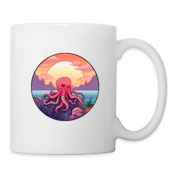 Oktopus Buntes Aquarell Cartoon Kawaii Tier - Tasse - Weiß - Rechts