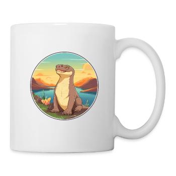 Komodo Dragon Aquarelle Colorée Dessin Animé Kawaii - Mug blanc - blanc - Droite