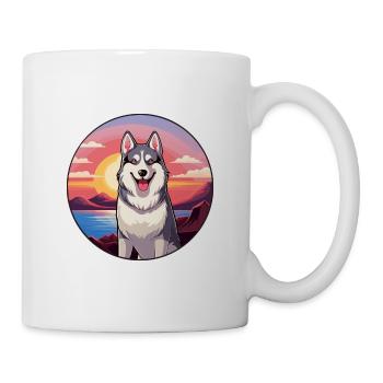 Husky Hund Bunte Aquarell-Karikatur Kawaii Haustier - Tasse - Weiß - Rechts