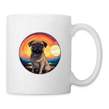 Mopshund buntes Aquarell Cartoon Kawaii Tier - Tasse - Weiß - Rechts