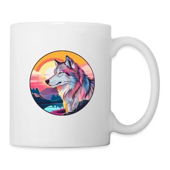 Wolf Colorful Watercolor Cartoon Kawaii Animal - Mug - white - Right
