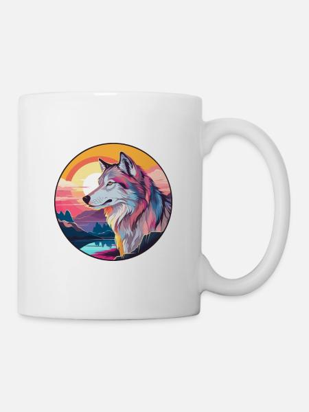 Wolf Buntes Aquarell Cartoon Kawaii Tier - Tasse - Weiß