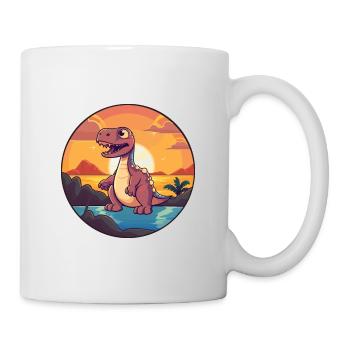 Dinosaurier buntes Aquarell Cartoon Kawaii Tier - Tasse - Weiß - Rechts