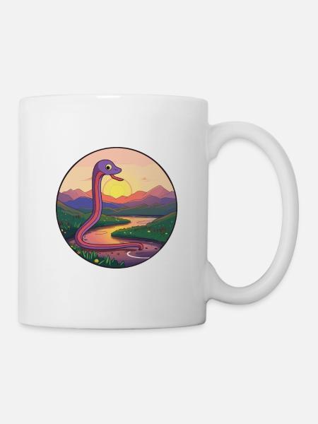 Ver de terre coloré aquarelle dessin animé kawaii animal de compagnie - Mug blanc - blanc