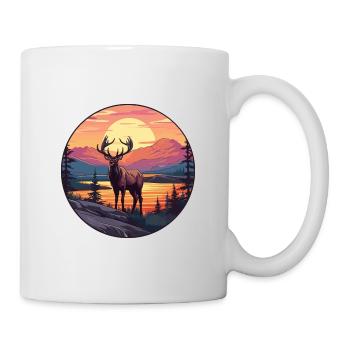 Elk Colorful Watercolor Cartoon Kawaii Animal - Mug - white - Right