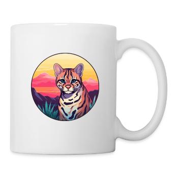 Ocelot Colorful Watercolor Cartoon Kawaii Animal - Mug - white - Right