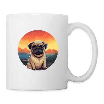 Mopshund buntes Aquarell Cartoon Kawaii Tier - Tasse - Weiß - Rechts