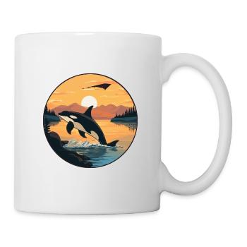 Orca Colorful Watercolor Cartoon Kawaii Animal - Mug - white - Right