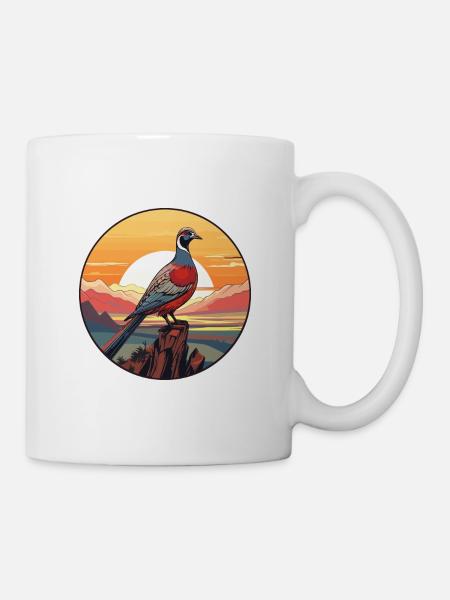 Pheasant Colorful Watercolor Cartoon Kawaii Animal - Mug - white