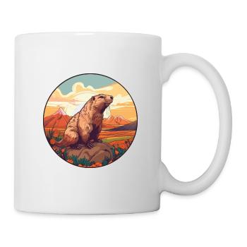 Und täglich grüßt das Murmeltier bunte Aquarell-Karikatur Kawaii Haustier - Tasse - Weiß - Rechts