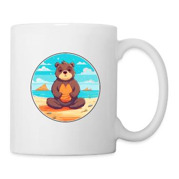 Bär Cartoon Yoga Strand Sommer Illustration - Tasse - Weiß - Rechts
