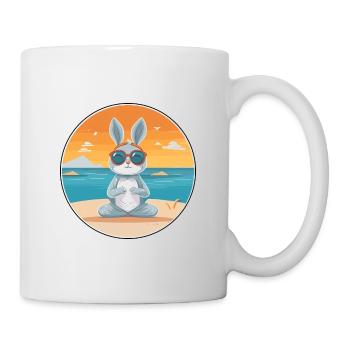 Hasen-Cartoon-Yoga-Strand-Sommer-Illustration - Tasse - Weiß - Rechts