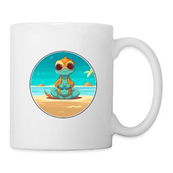 Chameleon Cartoon Yoga Beach Summer Illustration - Mug - white - Right