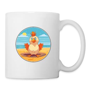 Huhn Cartoon Yoga Strand Sommer Illustration - Tasse - Weiß - Rechts