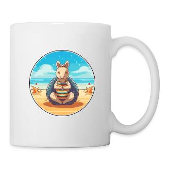 Gürteltier Karikatur Yoga Strand Sommer Illustration - Tasse - Weiß - Rechts