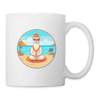 Alpaca Cartoon Yoga Beach Summer Illustration - Mug - white - Right